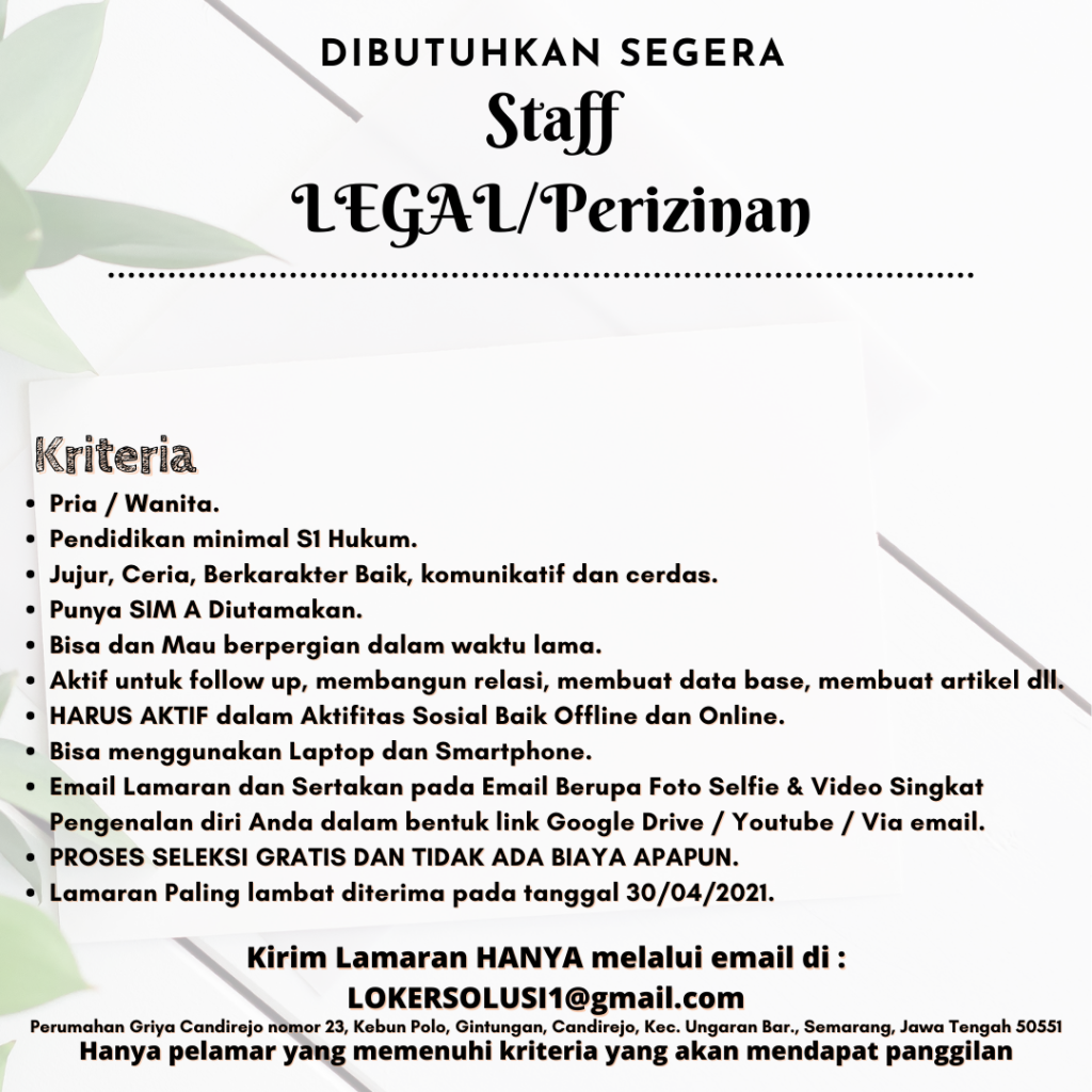 Lowongan Kerja April 2021 Di Semarang Lokerkarta Com